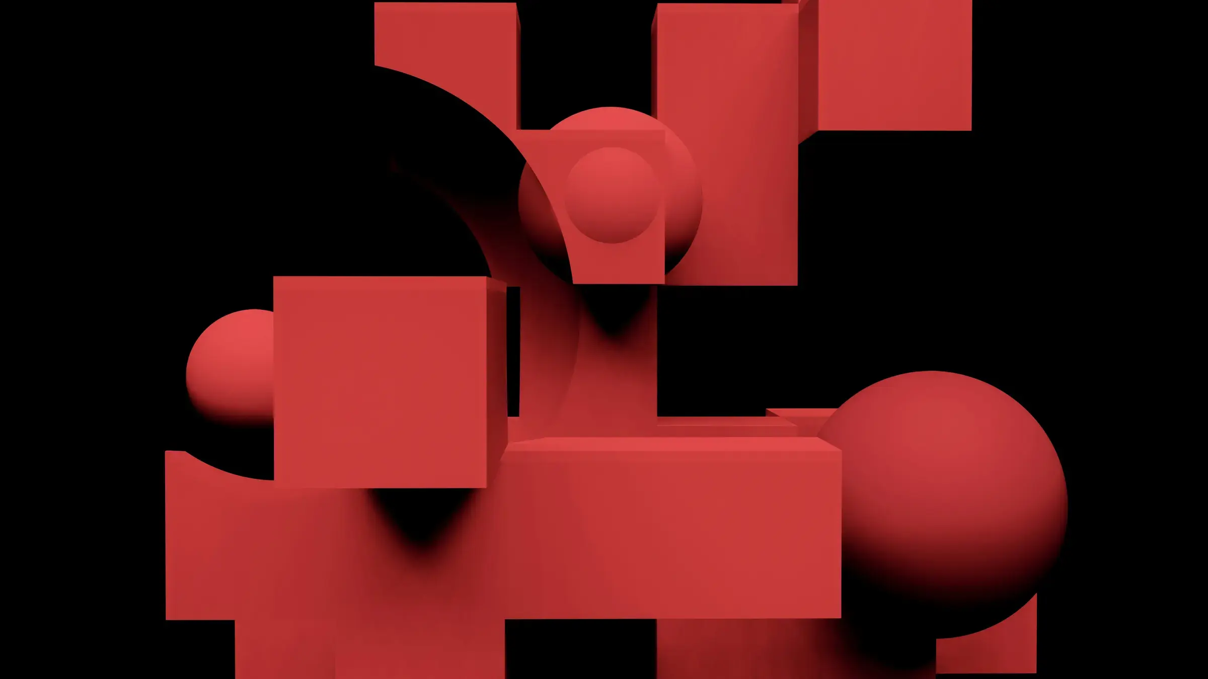 Red geometric blocks and spheres on black
