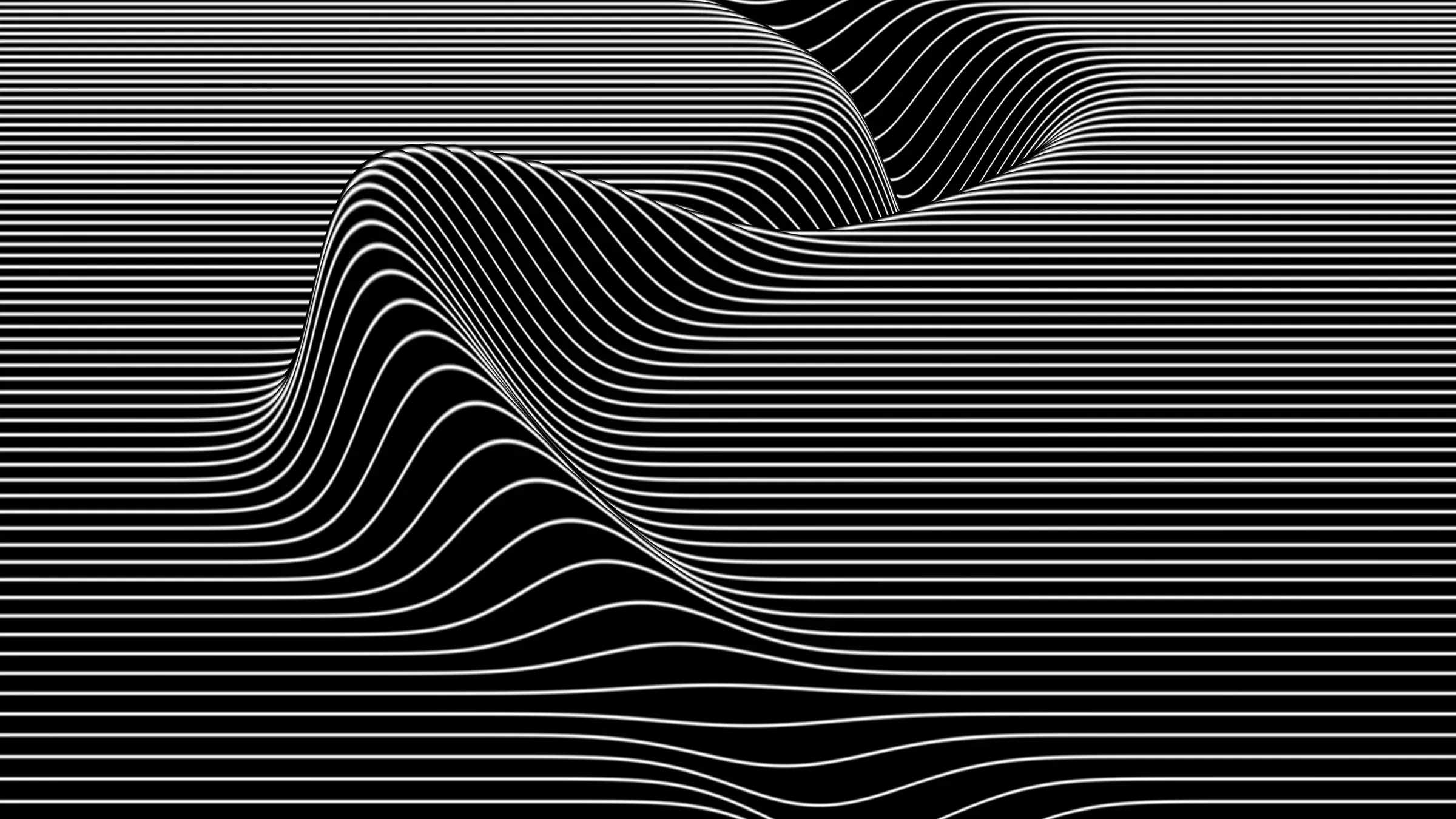 Black and white lines rising and dipping like a wave